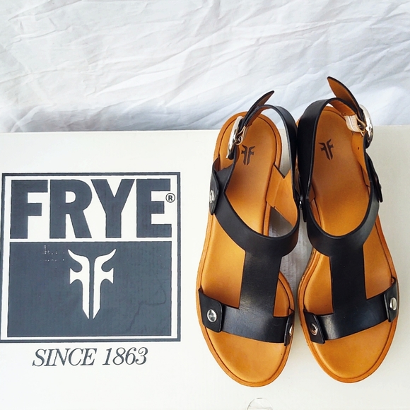 Frye Black Leather Alva Platform Sandals- Size 8 - Picture 2 of 11